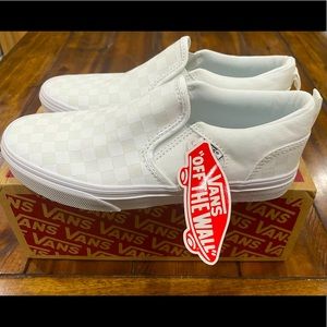 White checkered vans (slip on) - Brand New - size 4